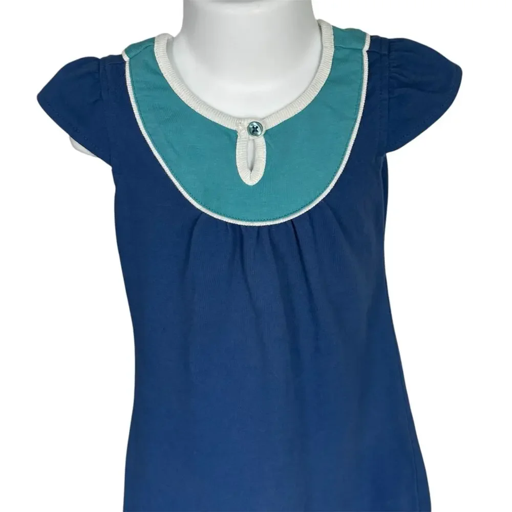 Girls 4T Old Navy Blue Teal White Color Block Cap Sleeve Summer Sundress